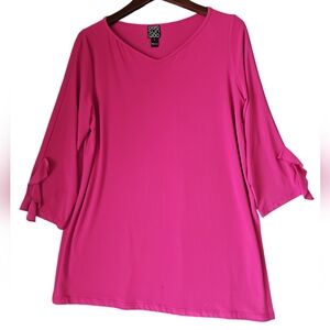 Clara Sun Woo Women's‎ Pink Scoop Neck Side Slit Ruffle Trim Sleeve Top Size L